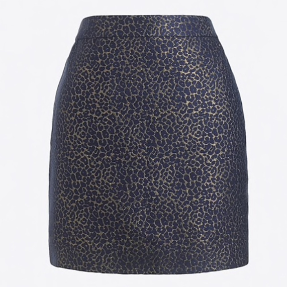 J.CREW Jacquard Metallic Leopard Gold & Navy Skirt